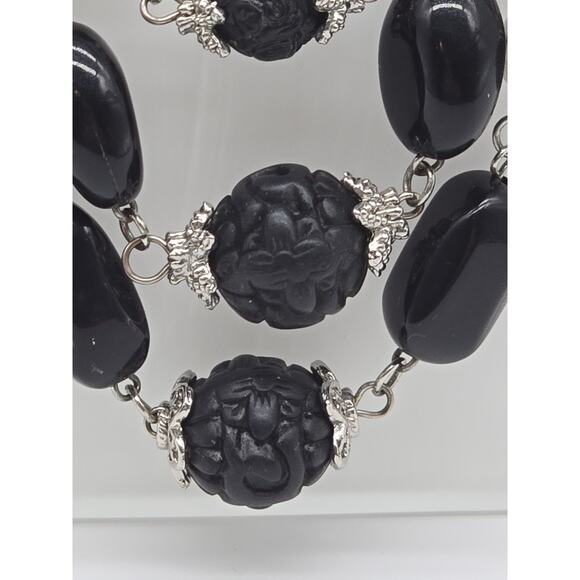 Whimsigoth Multi-Layer Chain Necklace Black Grey Acrylic Beads Faux Carved Onyx - Picture 3 of 12